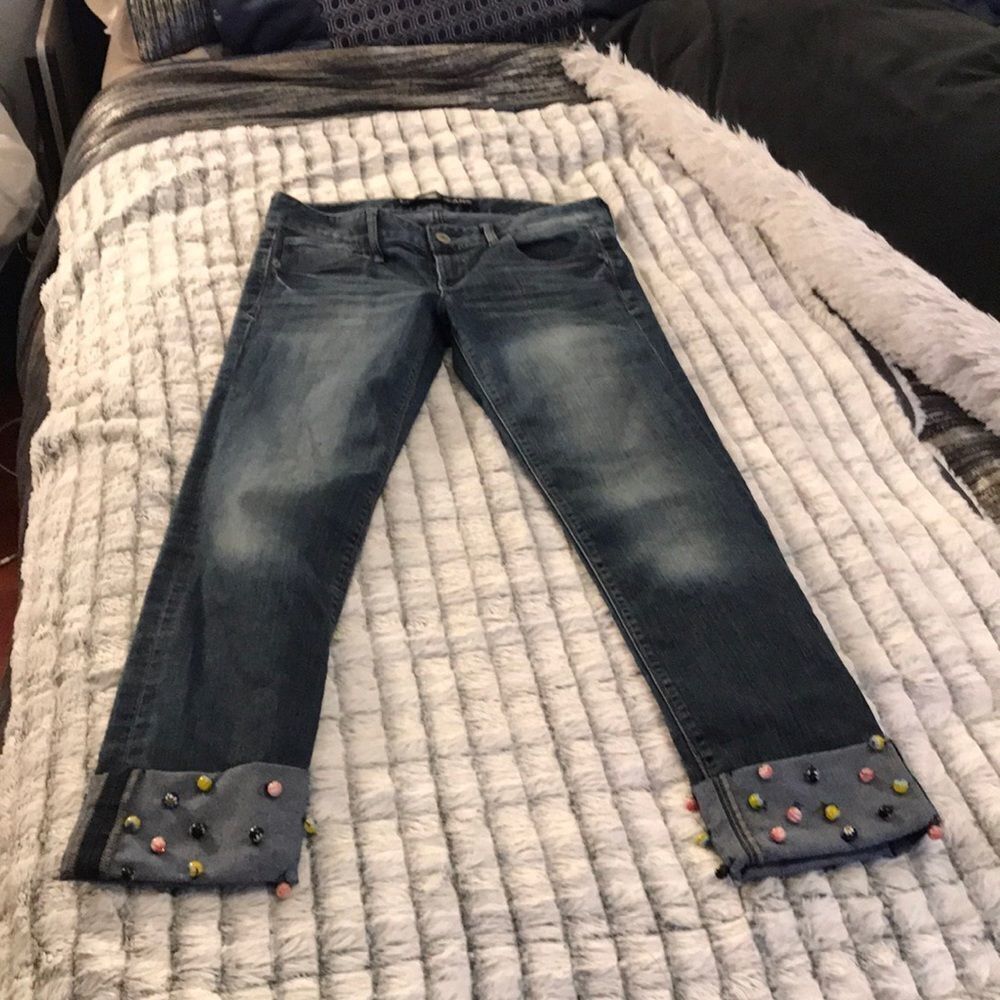 Fun express cropped jeans with beaded accents